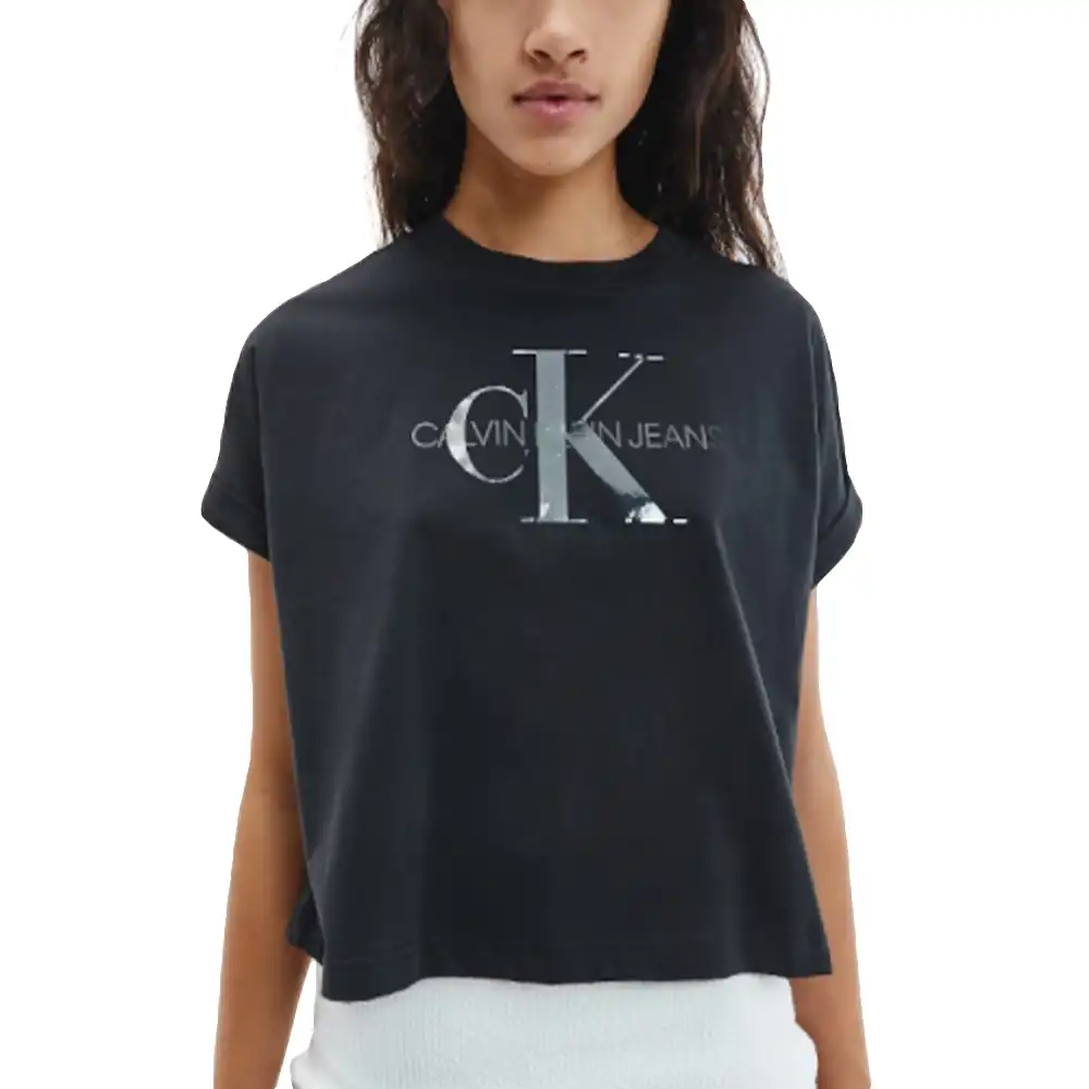 Tee shirt manche courte femme Calvin Klein Front classic logo Noir - ZESHOES