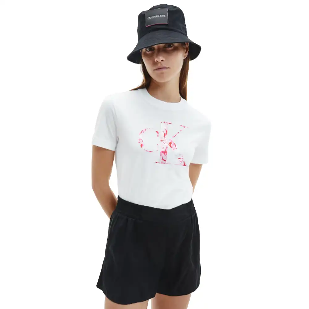 Tee shirt manche courte femme Calvin Klein Big logo classic Blanc - ZESHOES