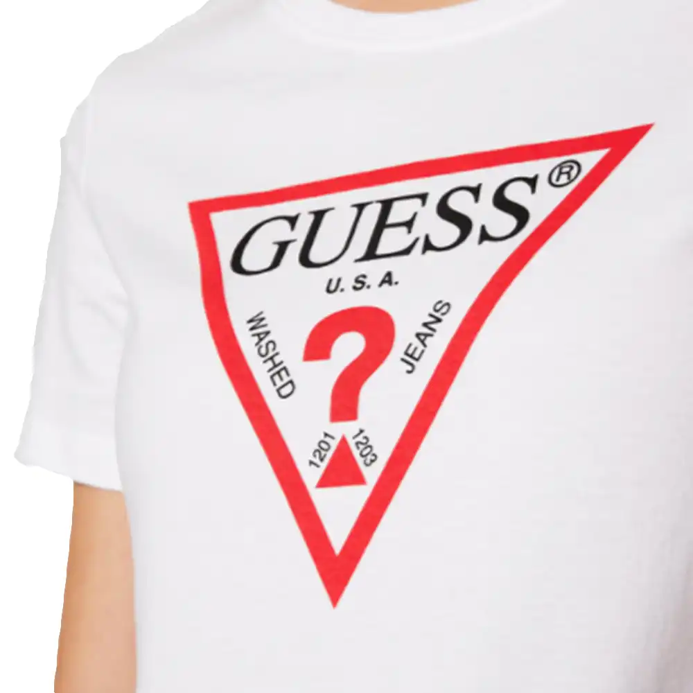 Tee shirt manche courte femme Guess Classic logo triangle Blanc - ZESHOES Tee shirt manche courte femme Guess Classic logo triangle Blanc - ZESHOES
