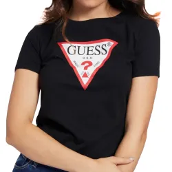 Tee shirt manche courte femme Guess Logo classic triangle Noir - ZESHOES Tee shirt manche courte femme Guess Logo classic triangle Noir - ZESHOES