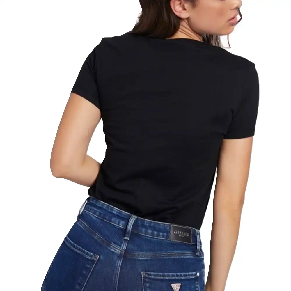Tee shirt manche courte femme Guess Logo classic triangle Noir - ZESHOES Tee shirt manche courte femme Guess Logo classic triangle Noir - ZESHOES