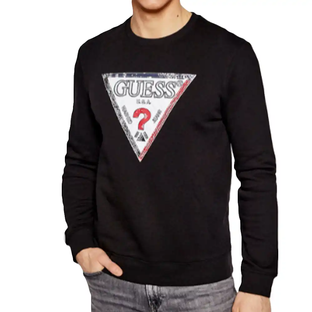 Sweat shirt homme Guess Logo mulot color Noir - ZESHOES