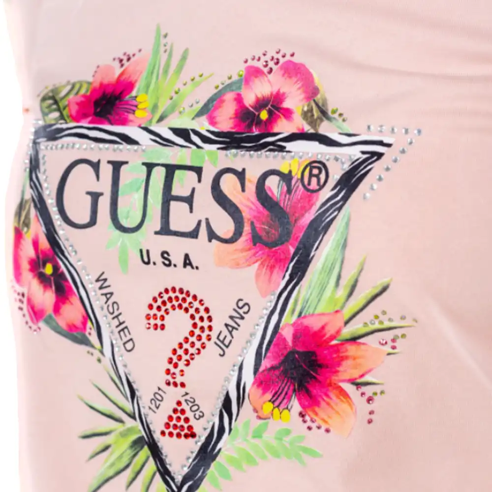 Tee shirt manche courte femme Guess Style flowers Rose - ZESHOES Tee shirt manche courte femme Guess Style flowers Rose - ZESHOES