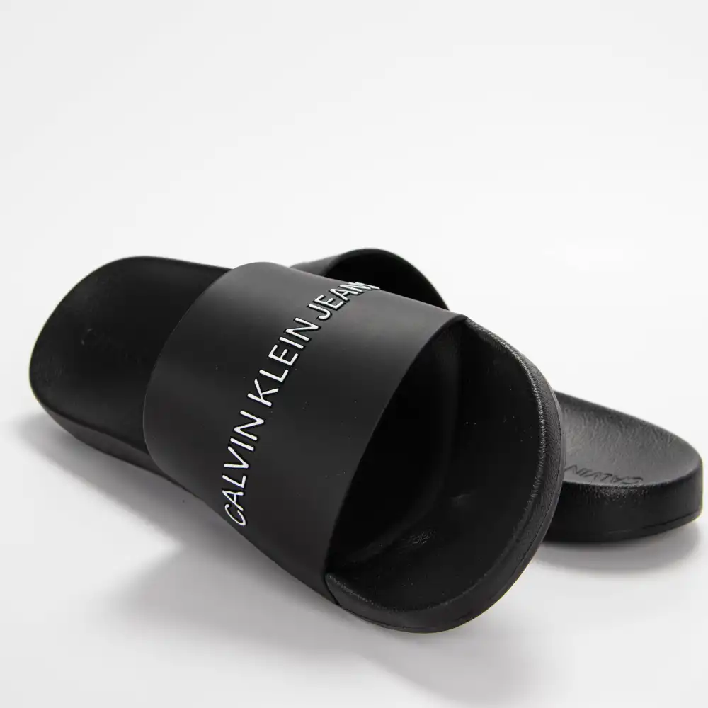 Claquette homme Calvin Klein Slide institutional classic Noir - ZESHOES Claquette homme Calvin Klein Slide institutional classic Noir - ZESHOES