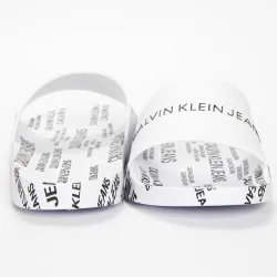 Claquette homme Calvin Klein slide institutional Blanc - ZESHOES Claquette homme Calvin Klein slide institutional Blanc - ZESHOES