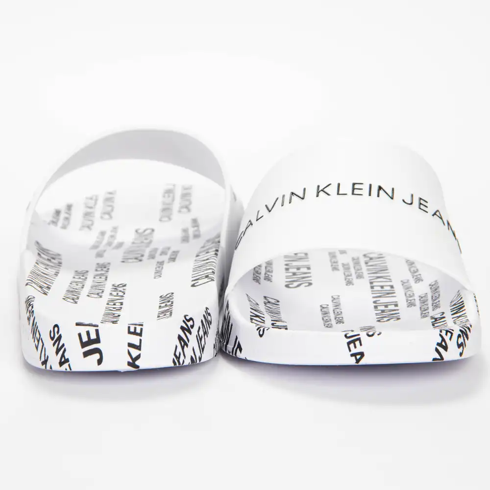 Claquette homme Calvin Klein slide institutional Blanc - ZESHOES Claquette homme Calvin Klein slide institutional Blanc - ZESHOES
