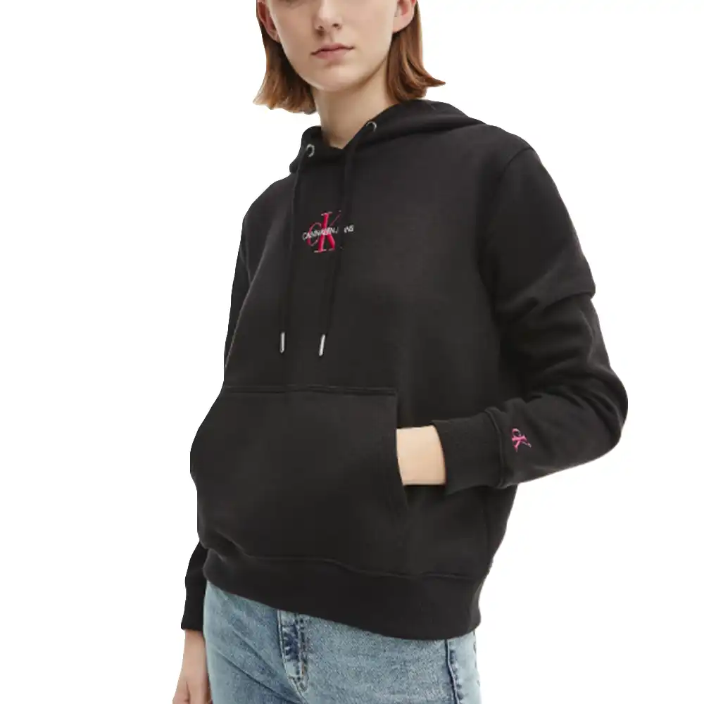 Sweat capuche femme Calvin Klein Logo brodé Noir - ZESHOES