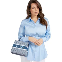 Pochette femme Guess Mini cabas Monique logo 4g Bleu - ZESHOES Pochette femme Guess Mini cabas Monique logo 4g Bleu - ZESHOES