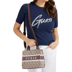 Pochette femme Guess Mini cabas Monique logo 4g Marron - ZESHOES Pochette femme Guess Mini cabas Monique logo 4g Marron - ZESHOES