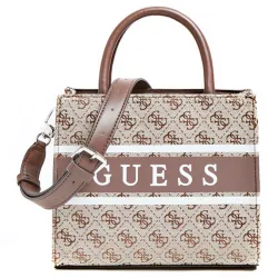 Pochette femme Guess Mini cabas Monique logo 4g Marron - ZESHOES Pochette femme Guess Mini cabas Monique logo 4g Marron - ZESHOES