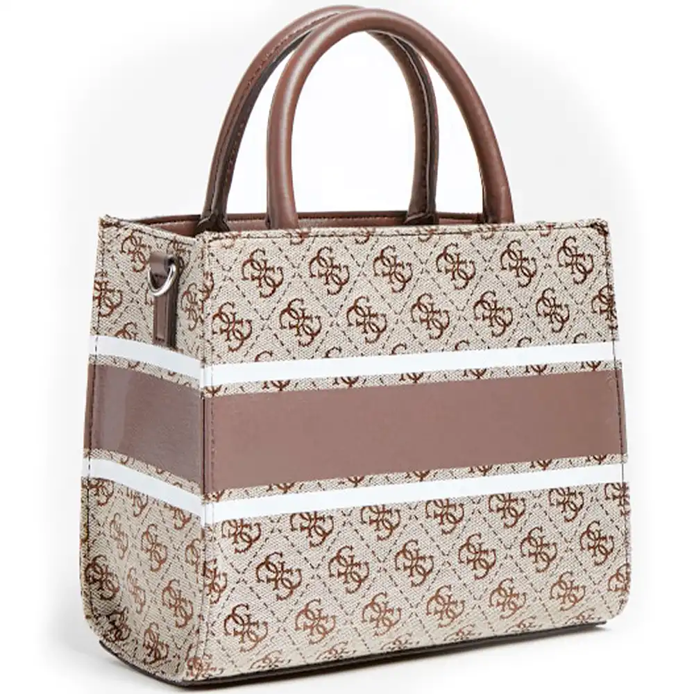 Pochette femme Guess Mini cabas Monique logo 4g Marron - ZESHOES Pochette femme Guess Mini cabas Monique logo 4g Marron - ZESHOES