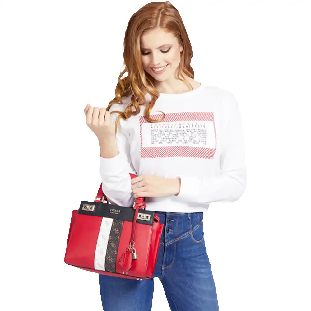 Sac a main femme Guess Katey bande logo Rouge - ZESHOES