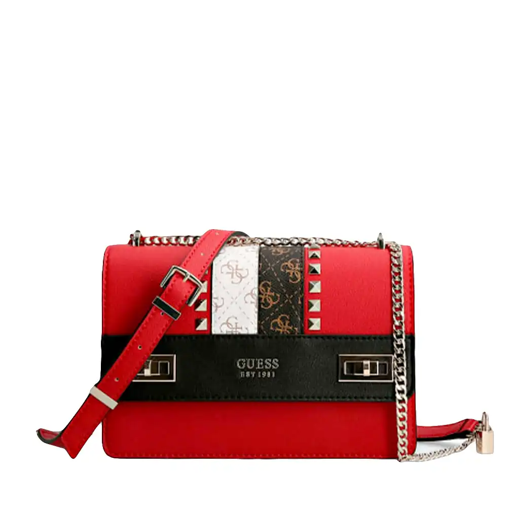 Sac a main femme Guess Mini Katey bande logo Rouge - ZESHOES