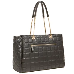 Sac a main femme Guess Cabas kamina capitonne Noir - ZESHOES Sac a main femme Guess Cabas kamina capitonne Noir - ZESHOES