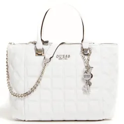 Sac a main femme Guess Kamina capitonne Blanc - ZESHOES Sac a main femme Guess Kamina capitonne Blanc - ZESHOES