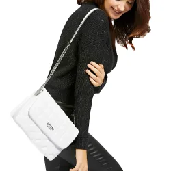 Pochette femme Guess Mini kamina capitonne Blanc - ZESHOES Pochette femme Guess Mini kamina capitonne Blanc - ZESHOES
