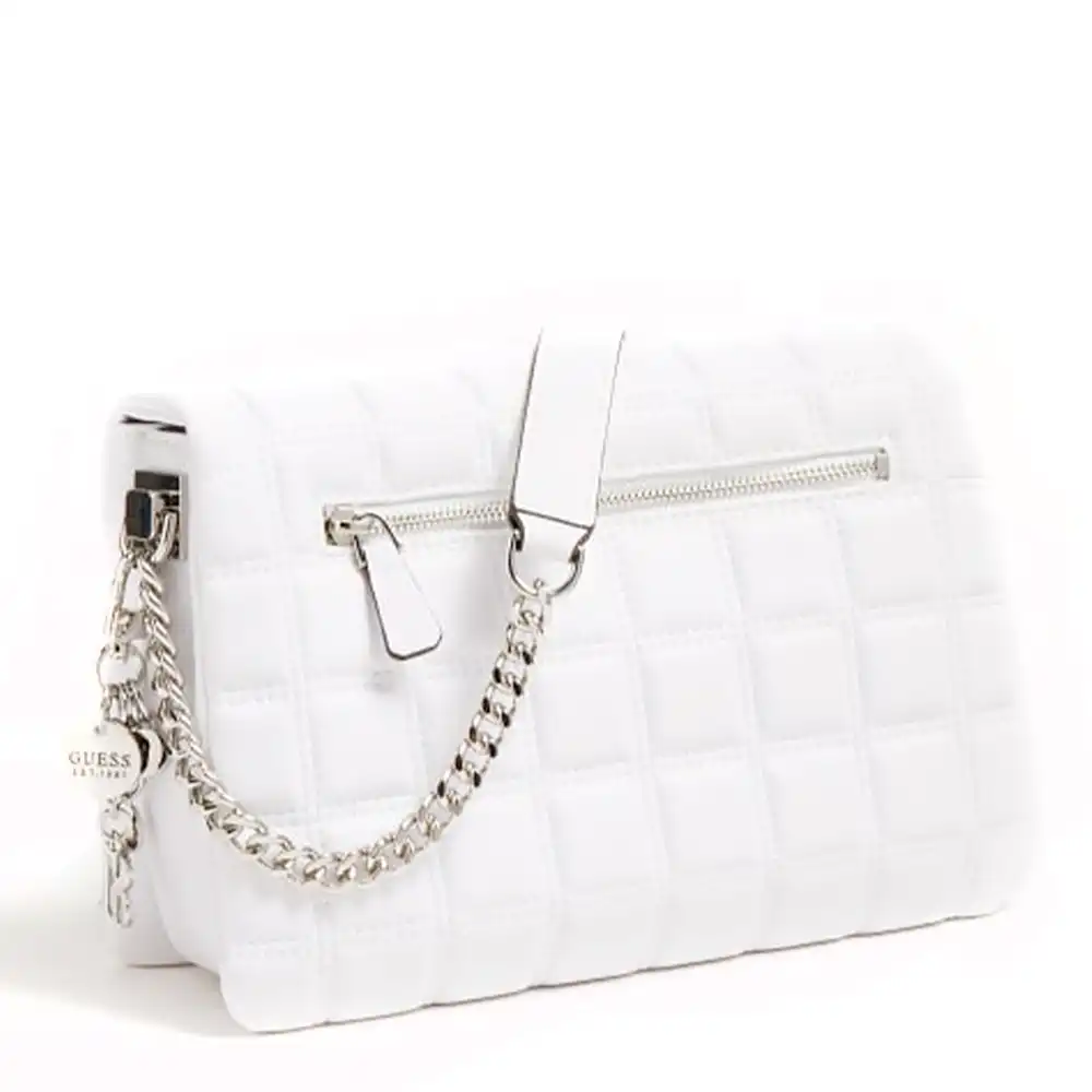Pochette femme Guess Mini kamina capitonne Blanc - ZESHOES Pochette femme Guess Mini kamina capitonne Blanc - ZESHOES