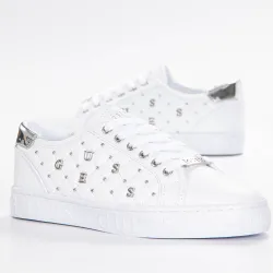 Basket de ville basse femme Guess Sneaker riyan logo gaufre Blanc - ZESHOES
