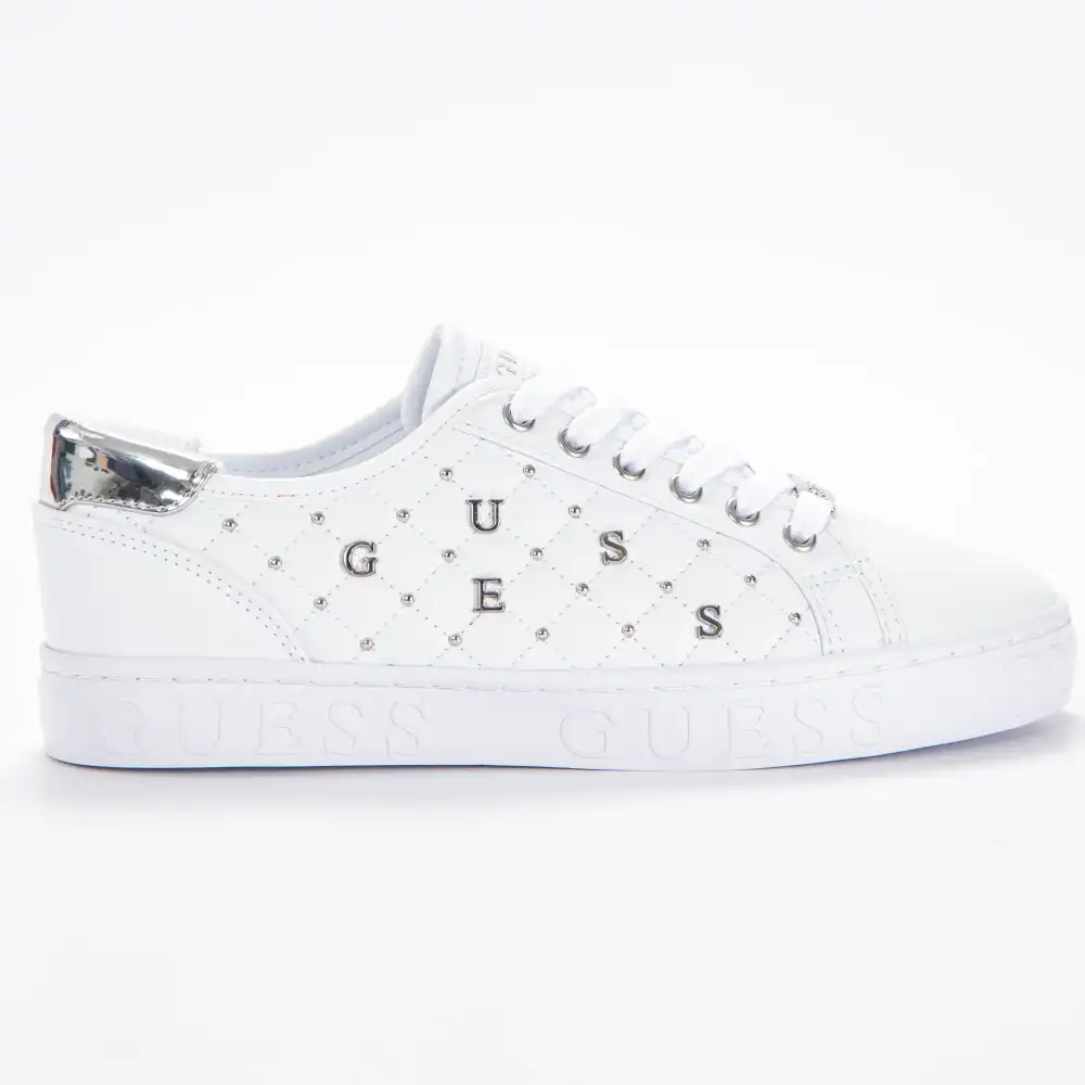 Basket de ville basse femme Guess Sneaker riyan logo gaufre Blanc - ZESHOES