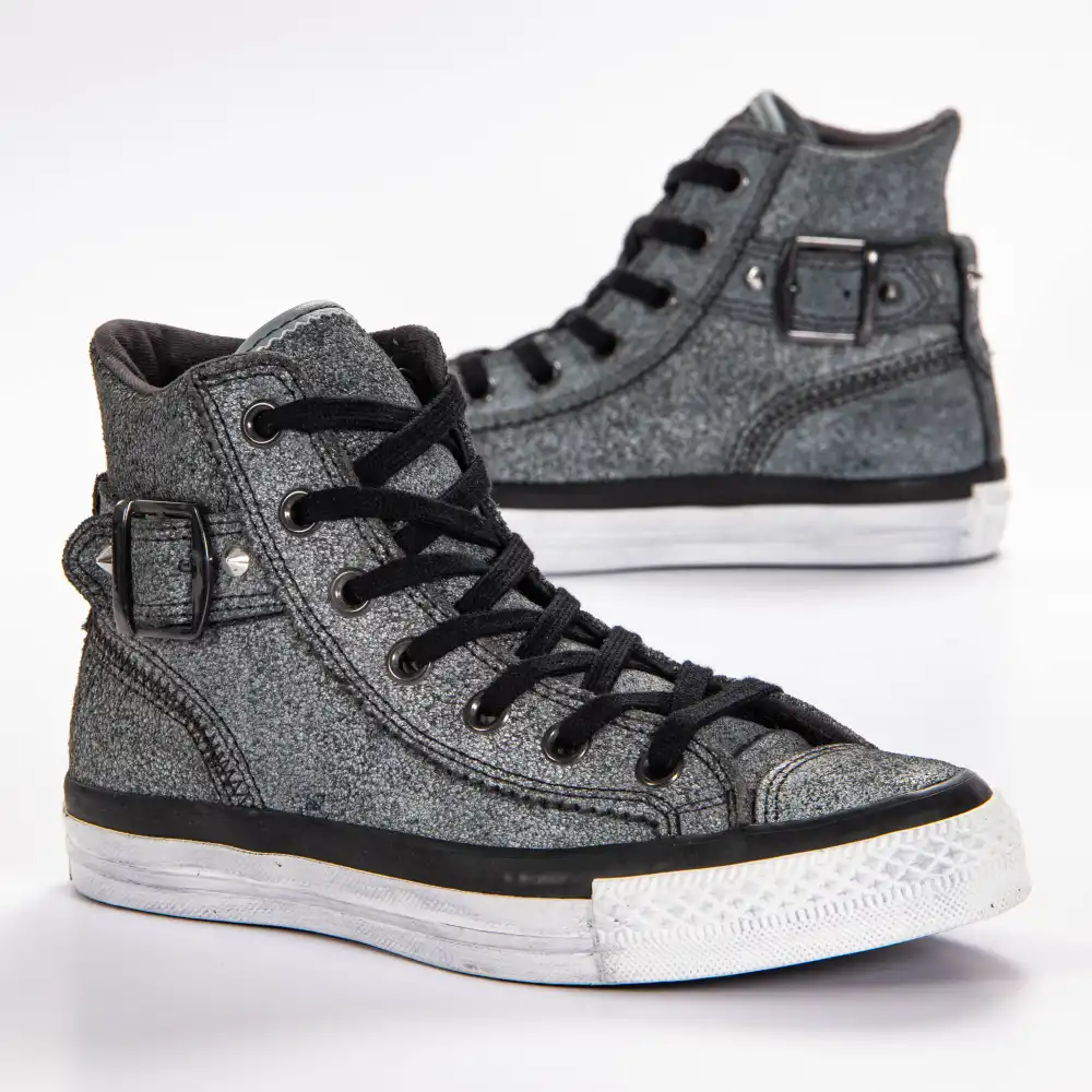 Basket montante femme Converse Collar strap black Gris - ZESHOES Basket montante femme Converse Collar strap black Gris - ZESHOES