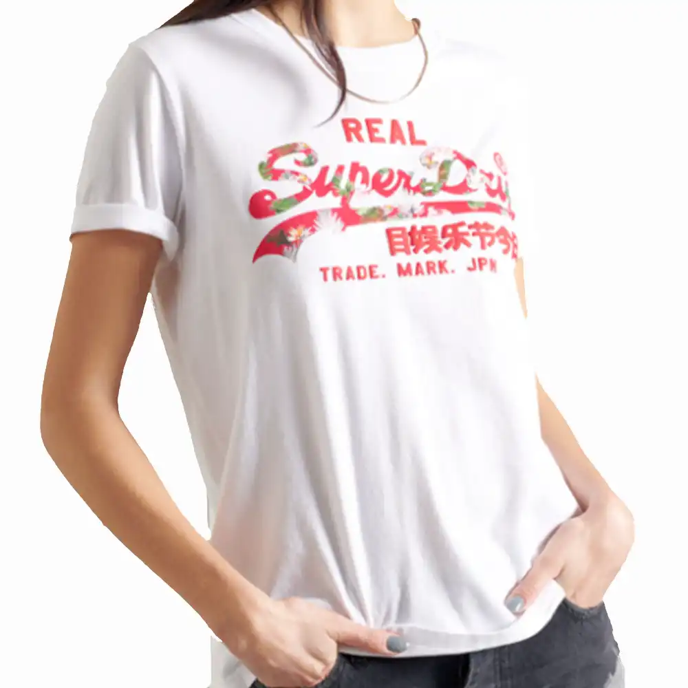 Tee shirt manche courte femme Superdry Logo infil tee optic Blanc - ZESHOES