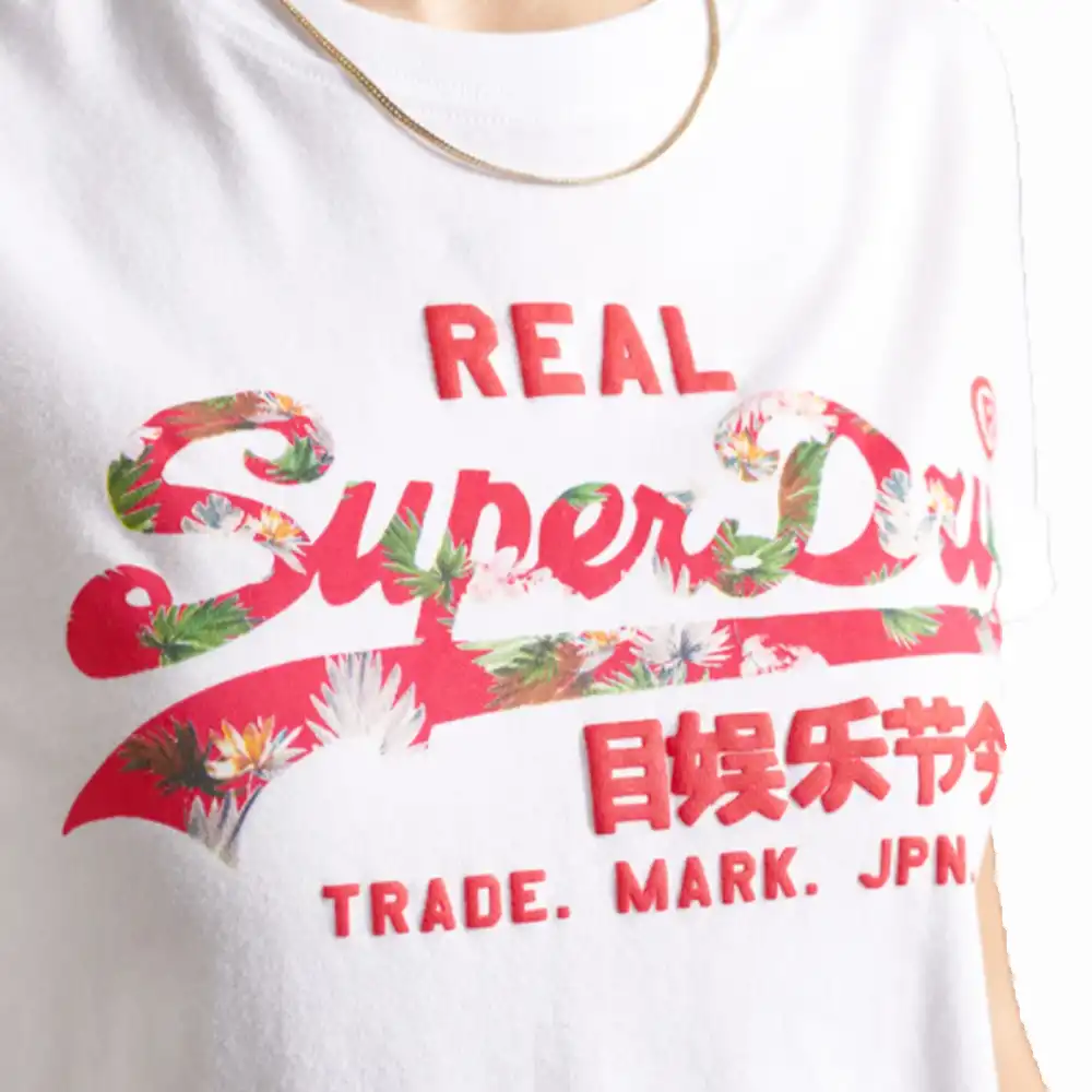 Tee shirt manche courte femme Superdry Logo infil tee optic Blanc - ZESHOES