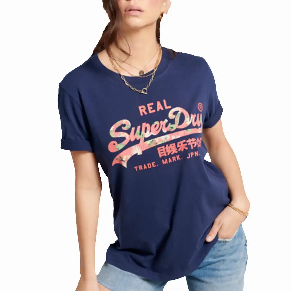 Tee shirt manche courte femme Superdry Vintage logo Bleu - ZESHOES