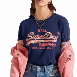 Tee shirt manche courte femme Superdry Vintage logo Bleu - ZESHOES