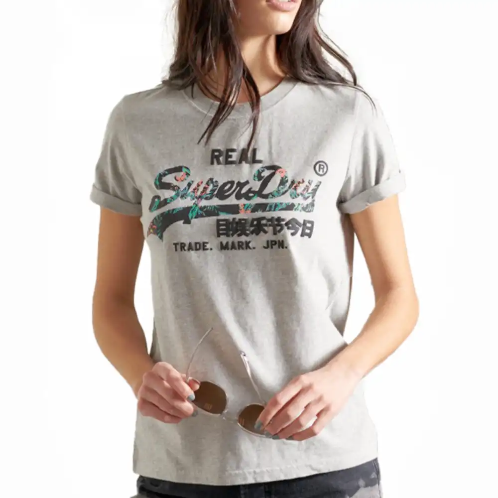 Tee shirt manche courte femme Superdry Vintage logo Gris - ZESHOES