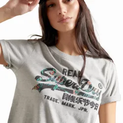 Tee shirt manche courte femme Superdry Vintage logo Gris - ZESHOES