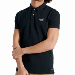 Polo manche courte Superdry Style piqué Noir - ZESHOES Polo manche courte Superdry Style piqué Noir - ZESHOES