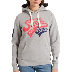 Sweat capuche femme Superdry Collegiat caligraphic Gris - ZESHOES