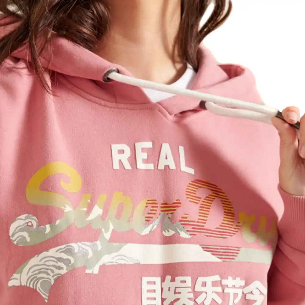 Sweat capuche femme Superdry Vintage itago pink Rose - ZESHOES Sweat capuche femme Superdry Vintage itago pink Rose - ZESHOES