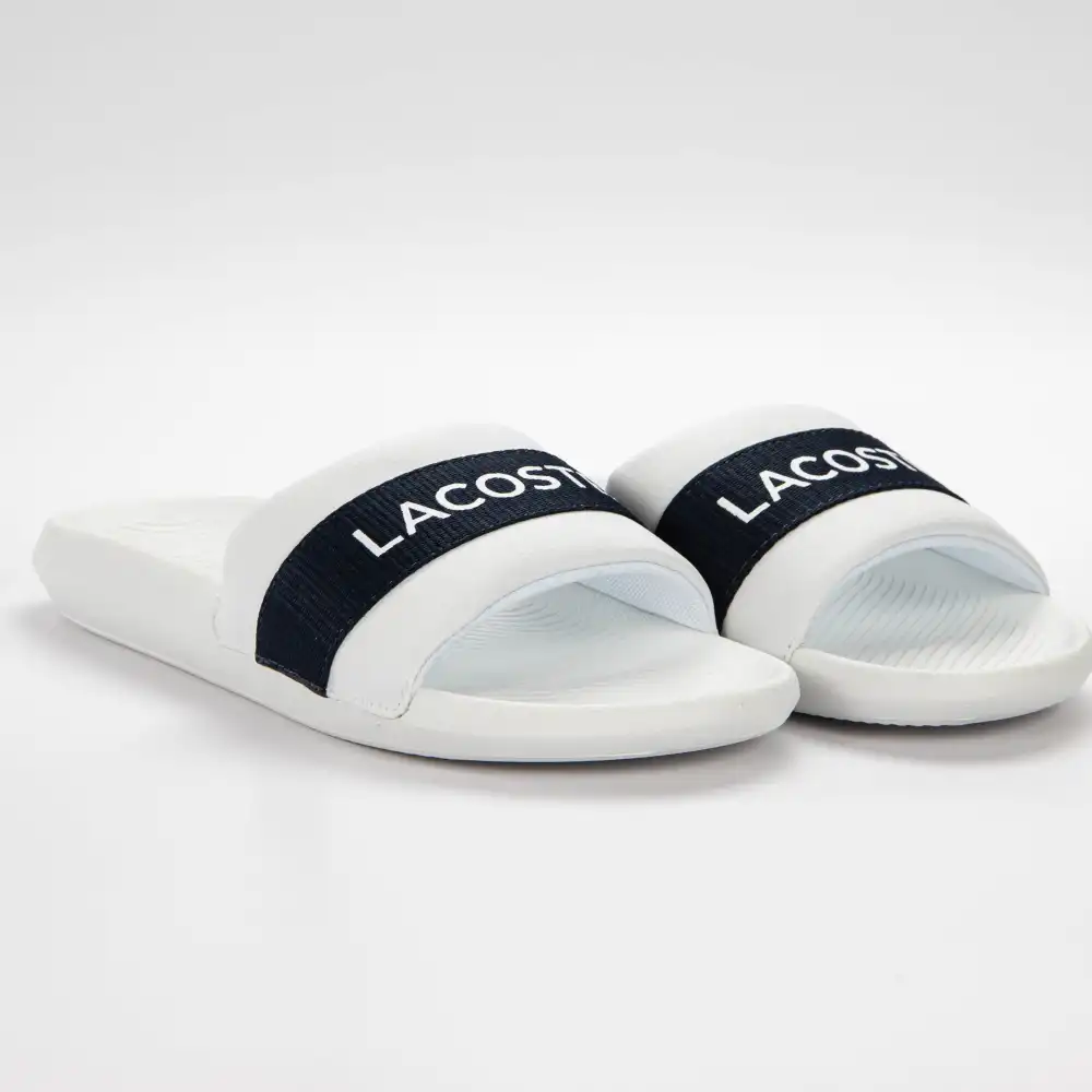 Claquette homme Lacoste Croco slide 0721 Blanc - ZESHOES