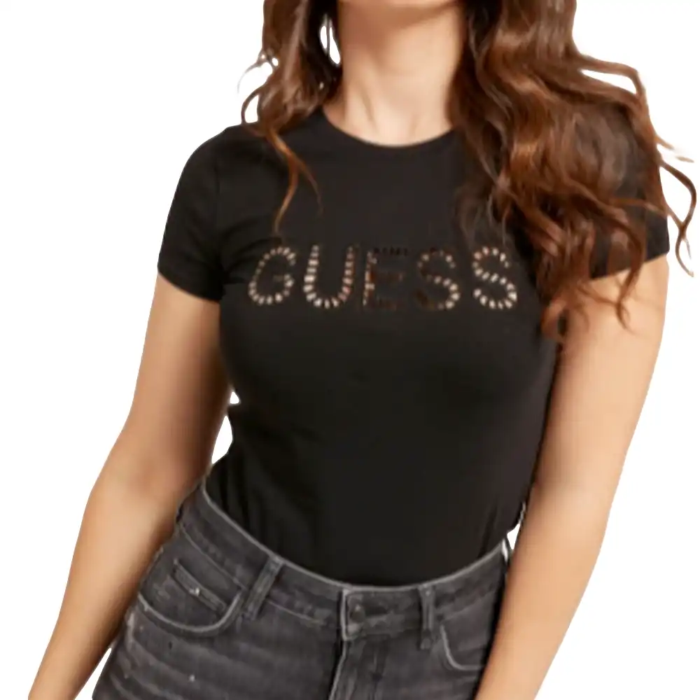 Tee shirt manche courte femme Guess Big star logo Noir - ZESHOES