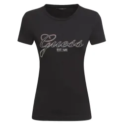 Tee shirt manche courte femme Guess Logo strass Noir - ZESHOES
