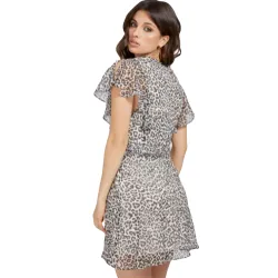 Robe femme Guess Volant all-over Leopard - ZESHOES Robe femme Guess Volant all-over Leopard - ZESHOES