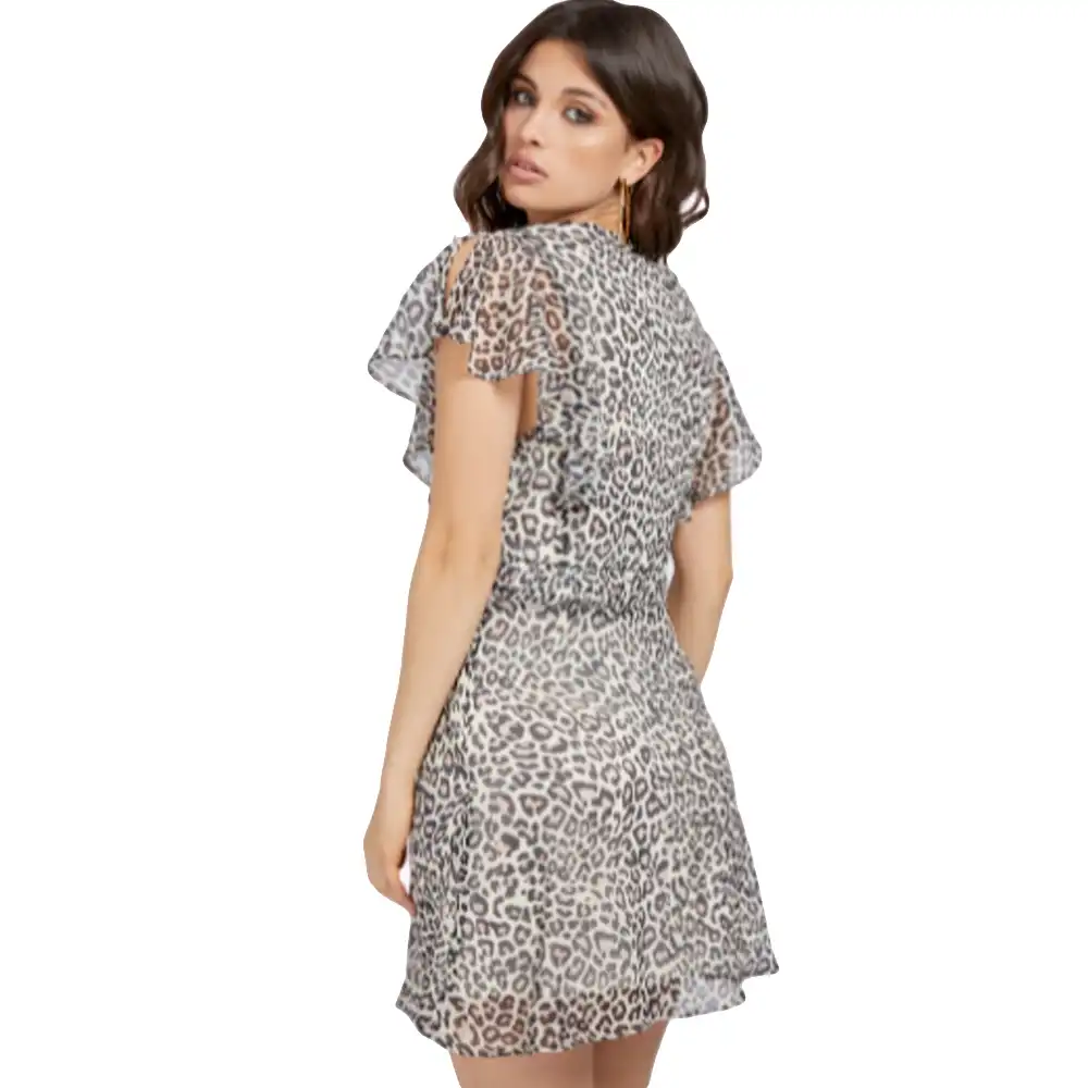 Robe femme Guess Volant all-over Leopard - ZESHOES Robe femme Guess Volant all-over Leopard - ZESHOES