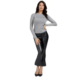 Pull femme Guess Logo strass Gris - ZESHOES Pull femme Guess Logo strass Gris - ZESHOES