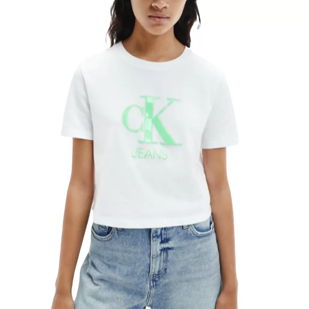 Calvin Klein T shirt Front logo relief Femme Blanc