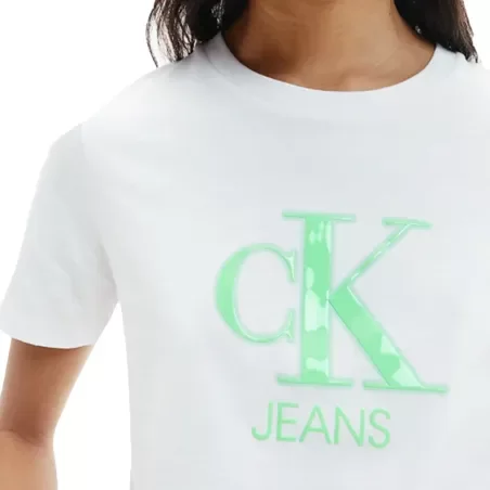 Tee shirt manche courte femme Calvin Klein Blanc Front logo relief