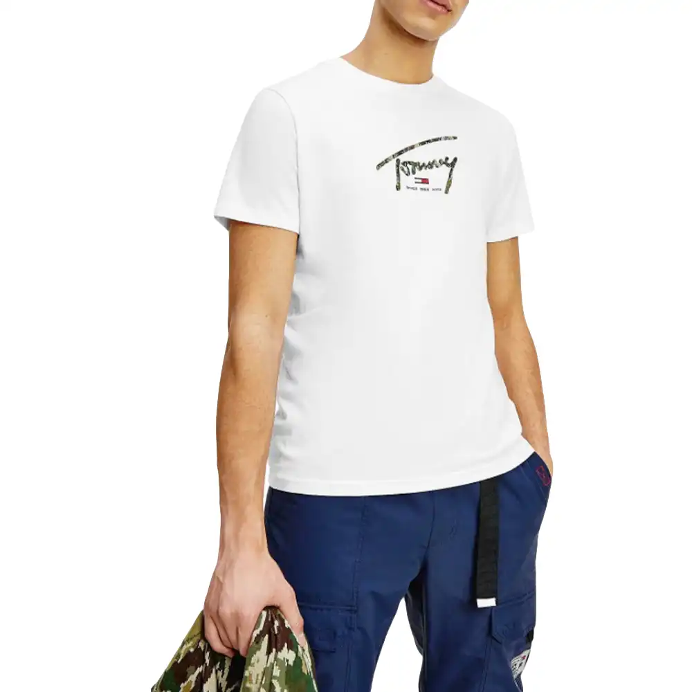 T shirt manche courte homme Tommy Jeans Logo signature camo Blanc - ZESHOES