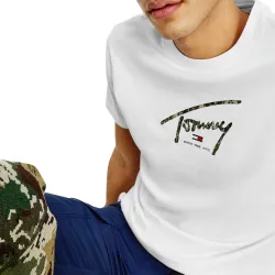 T shirt manche courte homme Tommy Jeans Logo signature camo Blanc - ZESHOES
