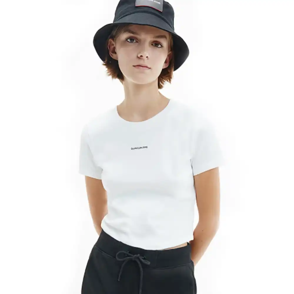 Tee shirt manche courte femme Calvin Klein Mini logo Blanc - ZESHOES