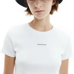Tee shirt manche courte femme Calvin Klein Mini logo Blanc - ZESHOES