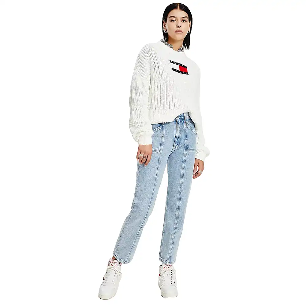 Pull femme Tommy Jeans big logo flag Blanc - ZESHOES