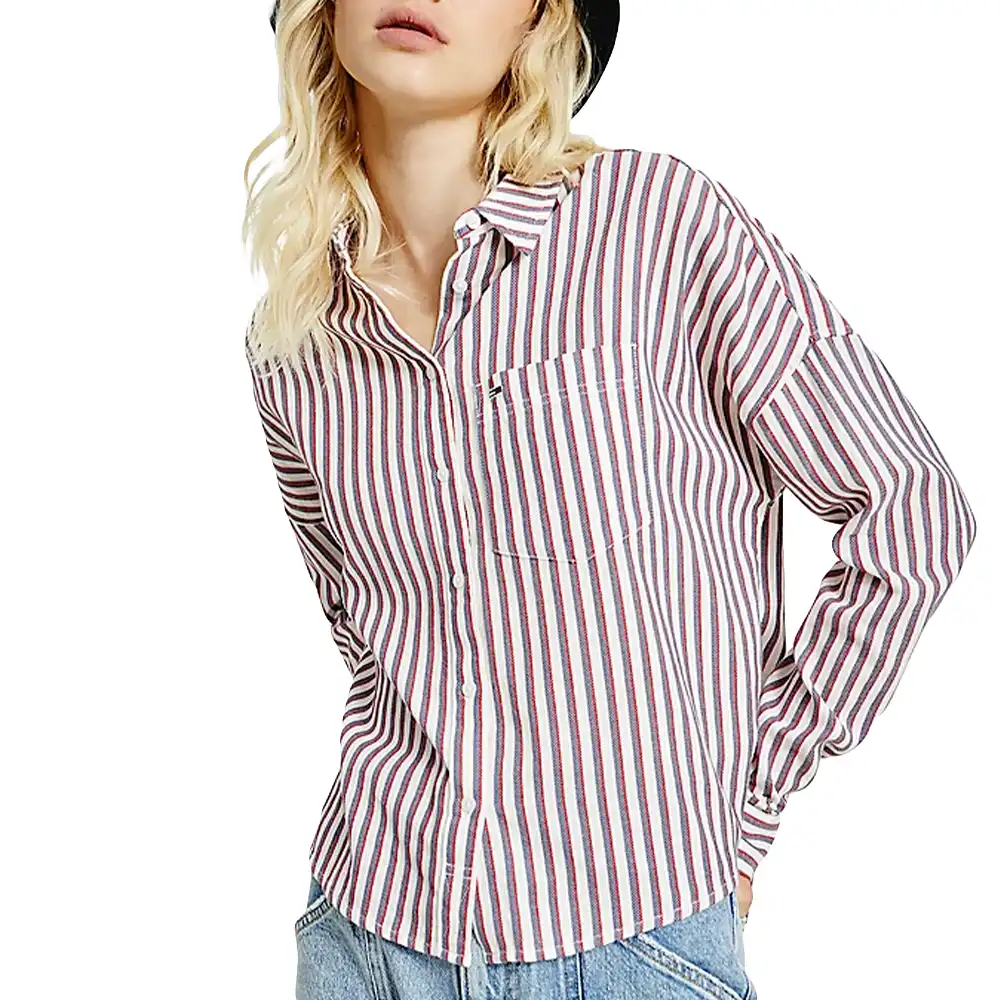 Chemise manche longue femme Tommy Jeans Boxy rayée Multicolor - ZESHOES