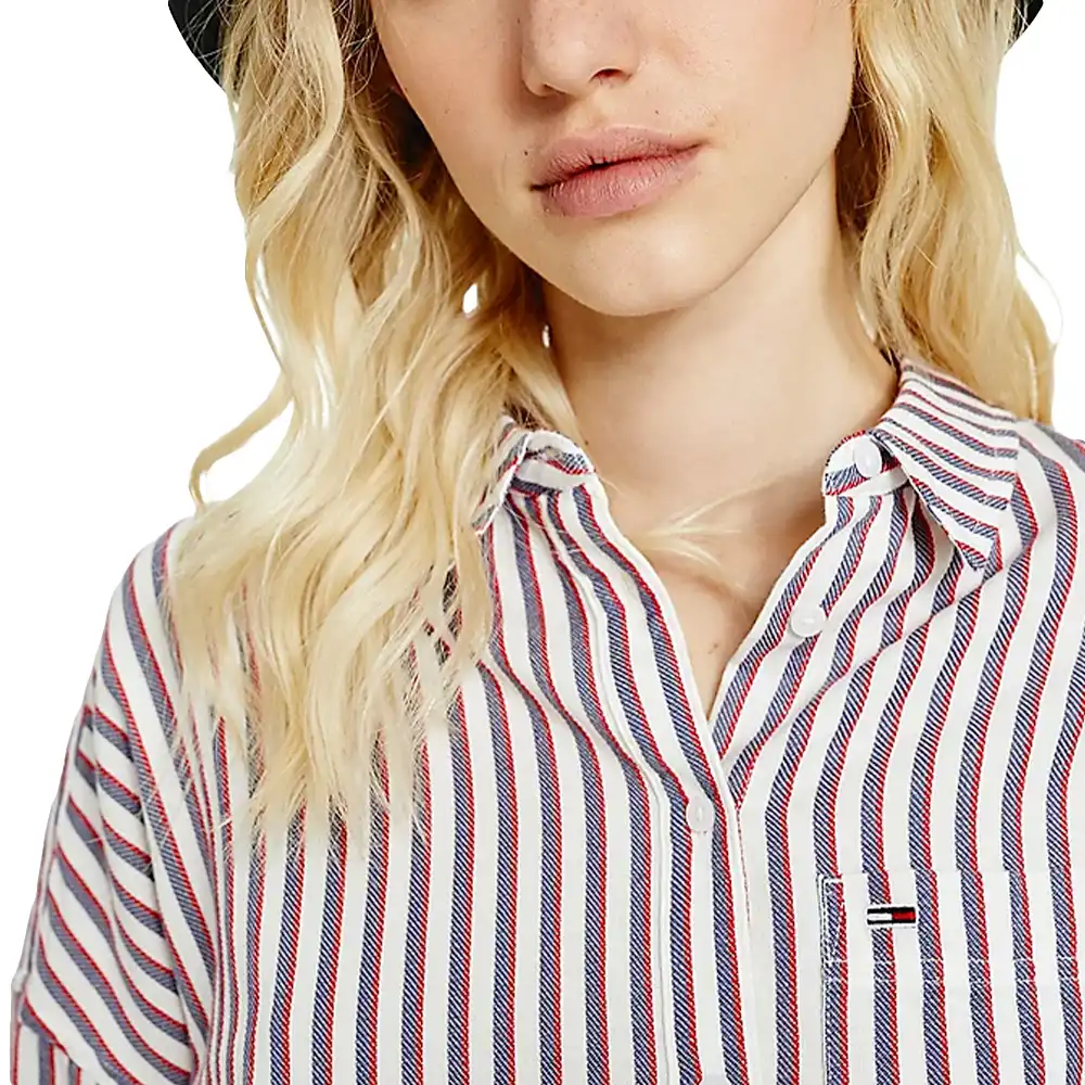 Chemise manche longue femme Tommy Jeans Boxy rayée Multicolor - ZESHOES Chemise manche longue femme Tommy Jeans Boxy rayée Multicolor - ZESHOES