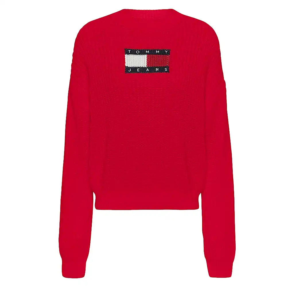 Pull femme Tommy Jeans Big badge Rouge - ZESHOES