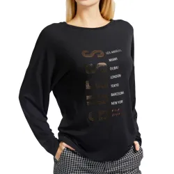 Tee shirt manche longue femme Guess Style new Noir - ZESHOES Tee shirt manche longue femme Guess Style new Noir - ZESHOES